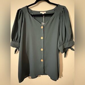 LC Lauren Conrad Teal Button-Up Blouse
